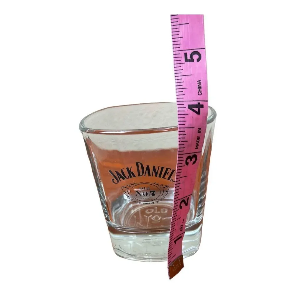 JACK DANIELS Whiskey SQUARE ROCKS Lowball Glasses Old No. 7 logo Set Of 2